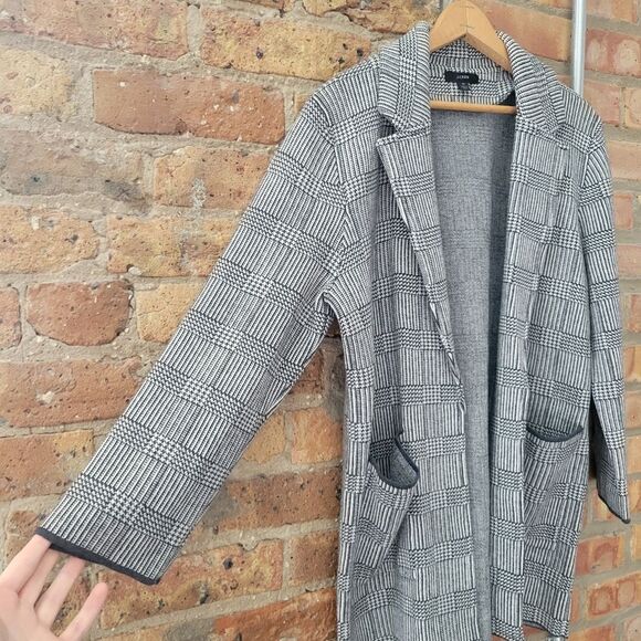 J Crew Sophie Open Front Knit Sweater Blazer Glen Plaid Black Grey Size Medium - Picture 3 of 7